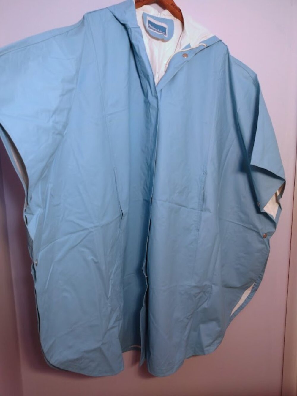 Vintage Size 2X/3X Rainskins Raincoat/Poncho Blue Snap Closure Hooded READ